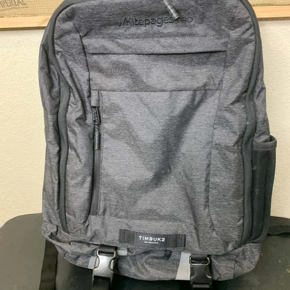 Timbuk2 Authority Laptop Backpack Gray Static with Whitepages PRO Logo